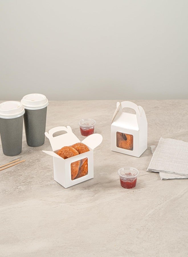 Restaurantware Bio Tek 4 x 2.5 x 2.5 Inch Gable Boxes For Party Favor, 25 Striped Gift Boxes - Clear Window, Built-In Handle, Pink And White Paper Barn Boxes, Disposable, For Parties - Image 3